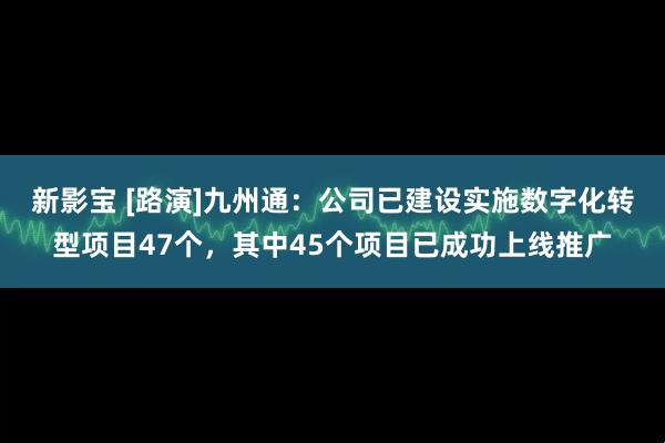 新影宝 [路演]九州通：公司已建设实施数字化转型项目47个，其中45个项目已成功上线推广