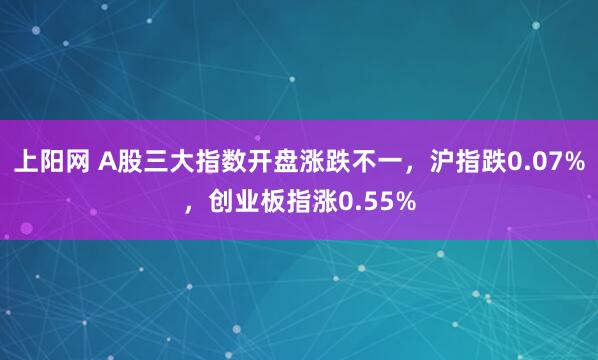 上阳网 A股三大指数开盘涨跌不一，沪指跌0.07%，创业板指涨0.55%
